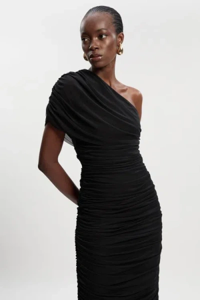 Karen Millen Mesh Asymmetric Neck Knit Maxi Dress In Black