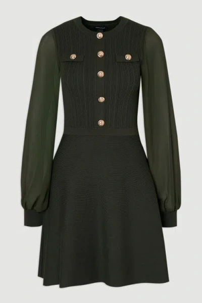 Karen Millen Petite Mini Dress With Chiffon Sleeve In Green