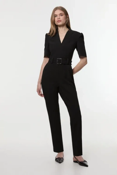 Karen Millen Petite Crepe Belted Jumpsuit In Black