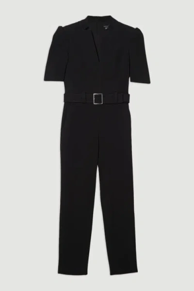 Karen Millen Petite Crepe Belted Jumpsuit In Black
