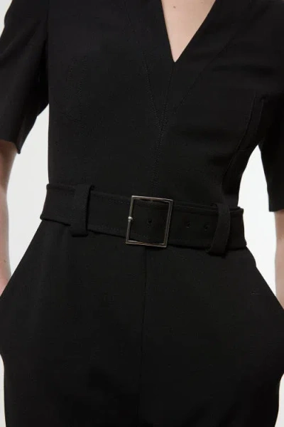 Karen Millen Petite Crepe Belted Jumpsuit In Black