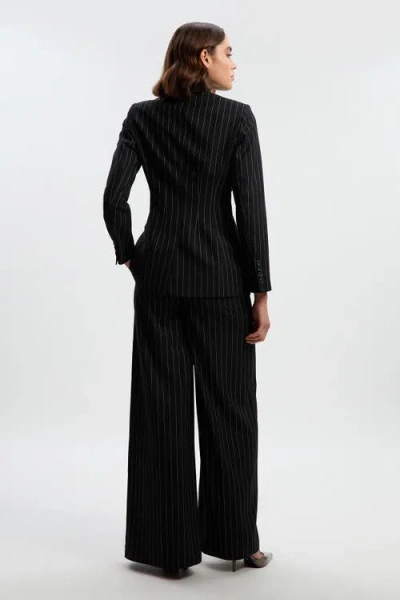 Karen Millen Pinstripe Wide Leg Tailored Trouser In Black