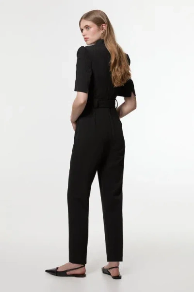 Karen Millen Petite Crepe Belted Jumpsuit In Black