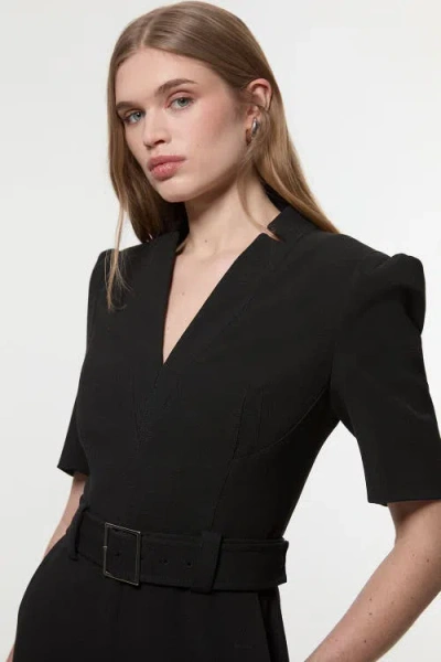 Karen Millen Petite Crepe Belted Jumpsuit In Black