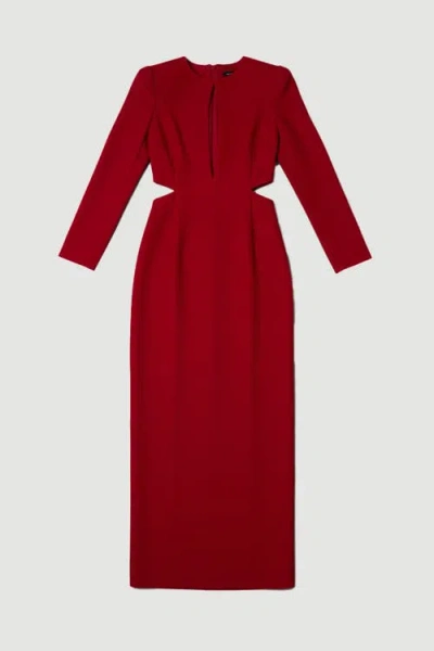 Karen Millen Scuba Crepe Plunge Maxi Dress In Red