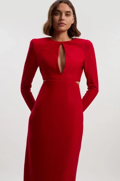 Karen Millen Scuba Crepe Plunge Maxi Dress In Red