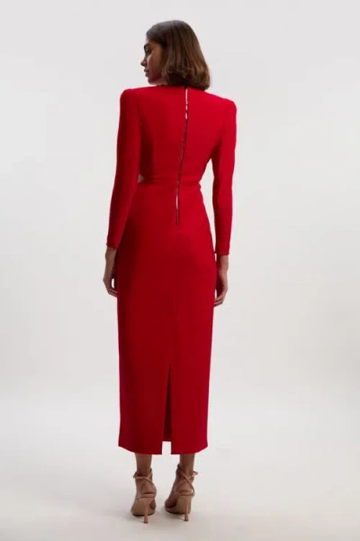 Karen Millen Scuba Crepe Plunge Maxi Dress In Red