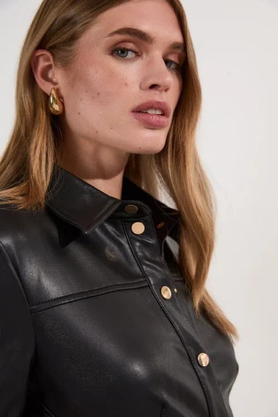 Karen Millen Faux Leather Belted Midi Shirt Dress In Black