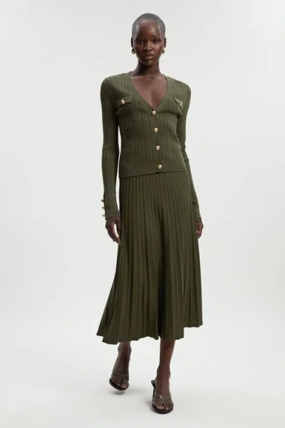 Karen Millen Textured Knit Full Midi Skirt In Green
