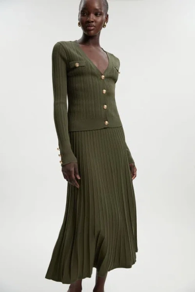 Karen Millen Textured Knit Full Midi Skirt In Green