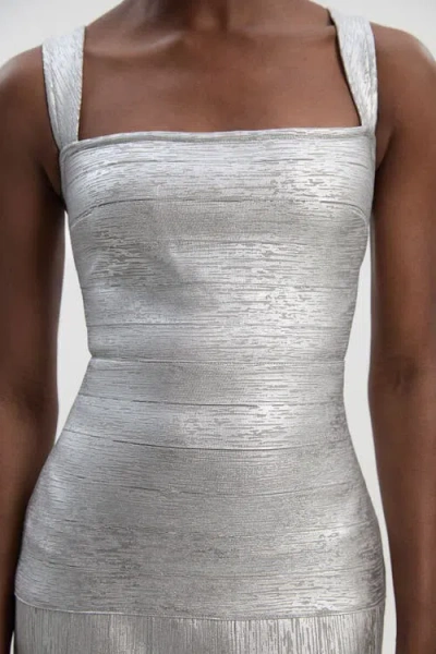 Karen Millen Metallic Strappy Knit Maxi Dress In White