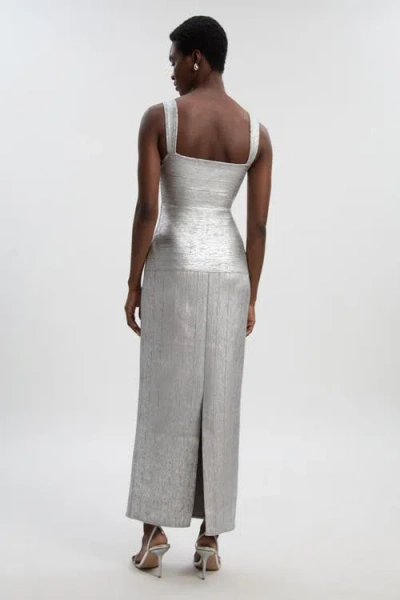 Karen Millen Metallic Strappy Knit Maxi Dress In White