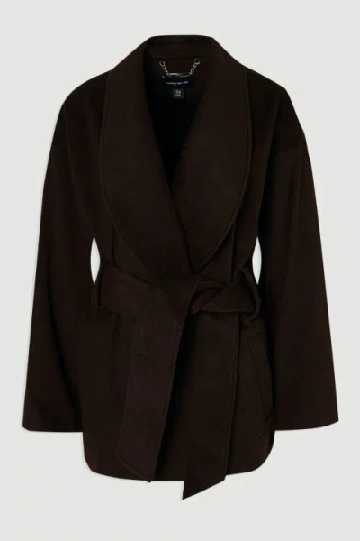 Karen Millen Brushed Wool Wrap Short Coat In Black