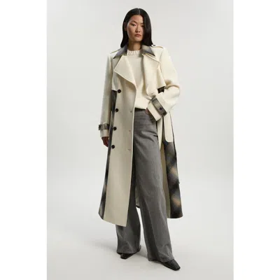 Karen Millen Wool Check Trench Midi Coat In White