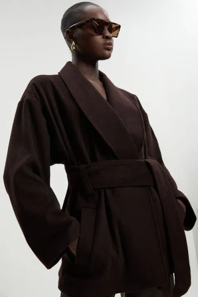 Karen Millen Brushed Wool Wrap Short Coat In Black