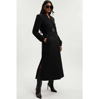 Karen Millen Wool Notch Neck Belted Maxi Coat In Black