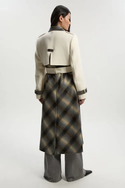 Karen Millen Wool Check Trench Midi Coat In White