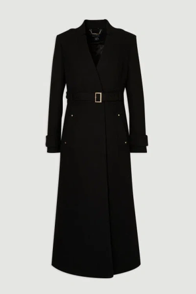 Karen Millen Wool Notch Neck Belted Maxi Coat In Black