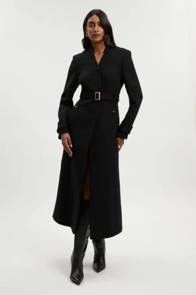 Karen Millen Wool Notch Neck Belted Maxi Coat In Black