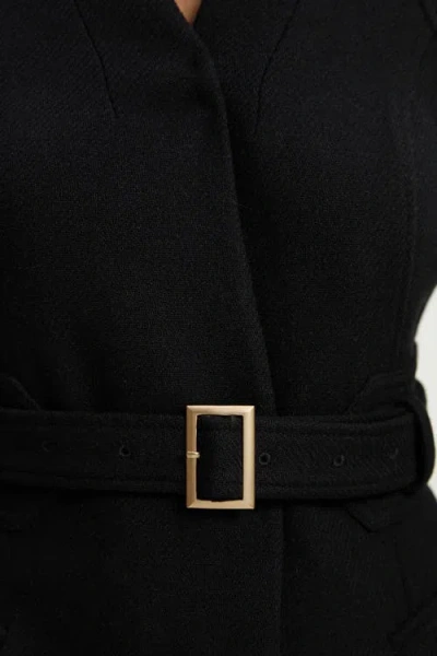 Karen Millen Wool Notch Neck Belted Maxi Coat In Black