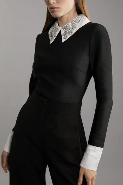 Karen Millen Bandage Embellished Collar Knit Top In Multi