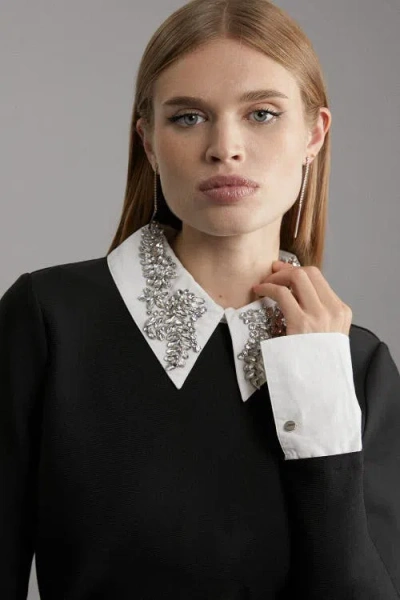 Karen Millen Bandage Embellished Collar Knit Top In Multi