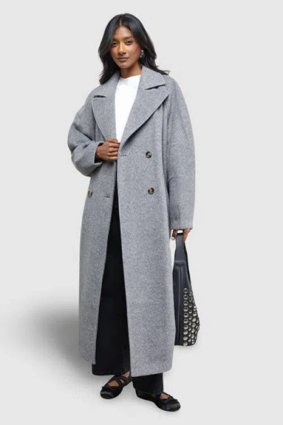 Warehouse Oversized Pleat Back Detail Maxi Coat In Gray