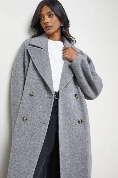 Warehouse Oversized Pleat Back Detail Maxi Coat In Gray