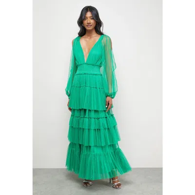 Warehouse Cinched Waist Maxi Dress In Green