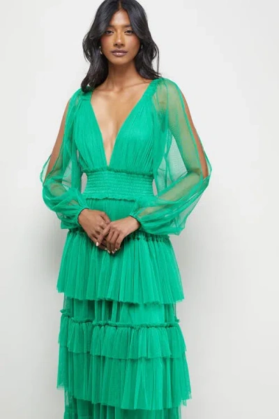 Warehouse Cinched Waist Maxi Dress In Green