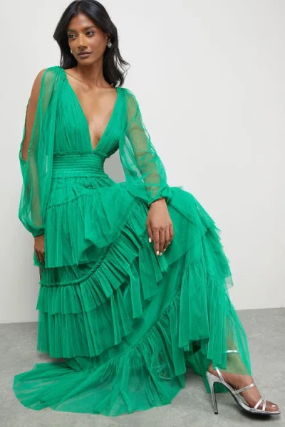 Warehouse Cinched Waist Maxi Dress In Green