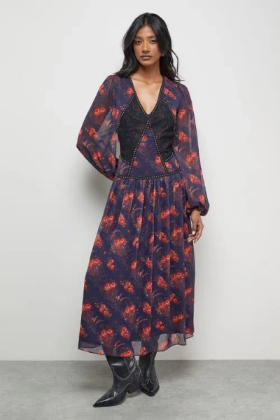 Warehouse Plunge Neck Pleated Maxi Dress In Multi