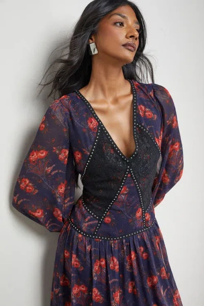 Warehouse Plunge Neck Pleated Maxi Dress In Multi