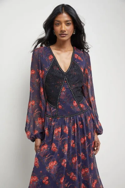 Warehouse Plunge Neck Pleated Maxi Dress In Multi