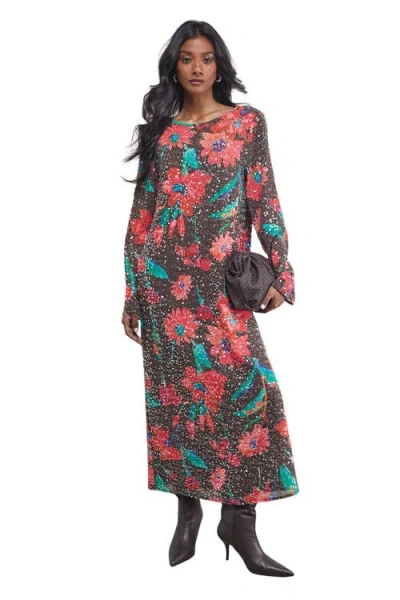 Warehouse Sequin Column Midi Dress In Multi