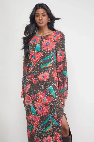 Warehouse Sequin Column Midi Dress In Multi