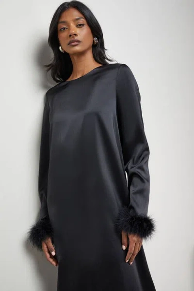 Warehouse Feather High Neck Swing Midi Dress In Blue