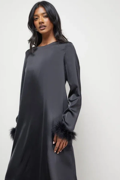 Warehouse Feather High Neck Swing Midi Dress In Blue