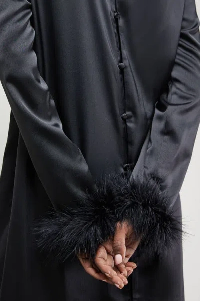 Warehouse Feather High Neck Swing Midi Dress In Blue