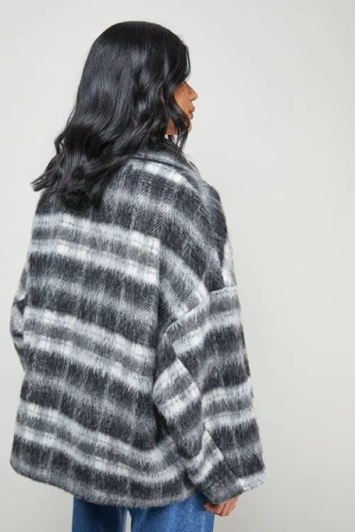 Warehouse Check Oversized Short Car Coat In Gray