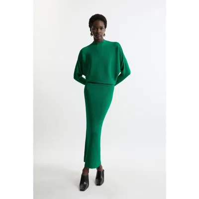 Karen Millen Drape Knit Bat Wing Pencil Midi Dress In Green