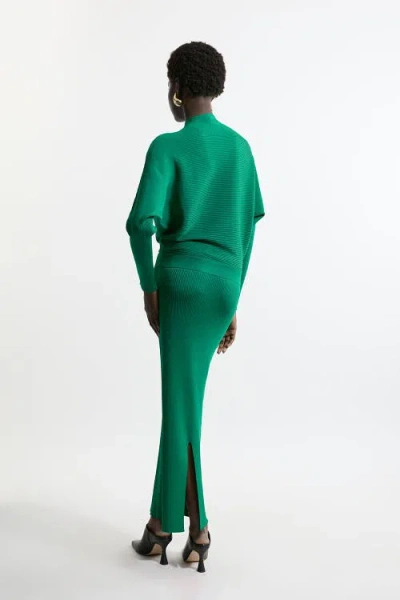 Karen Millen Drape Knit Bat Wing Pencil Midi Dress In Green