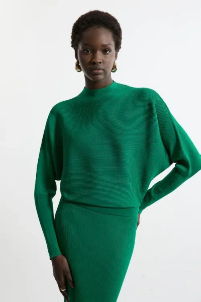 Karen Millen Drape Knit Bat Wing Pencil Midi Dress In Green