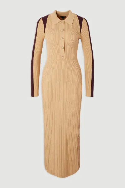Karen Millen Rib Knit Colour Block Midi Dress In Brown