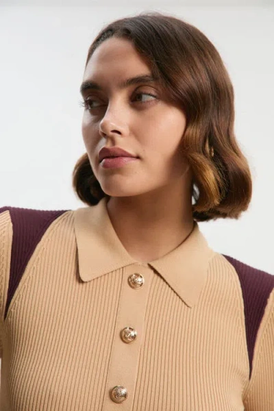 Karen Millen Rib Knit Colour Block Midi Dress In Brown