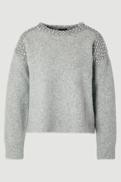 Karen Millen Embellished Trim Cosy Knit Jumper In Gray