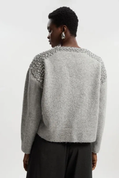 Karen Millen Embellished Trim Cosy Knit Jumper In Gray