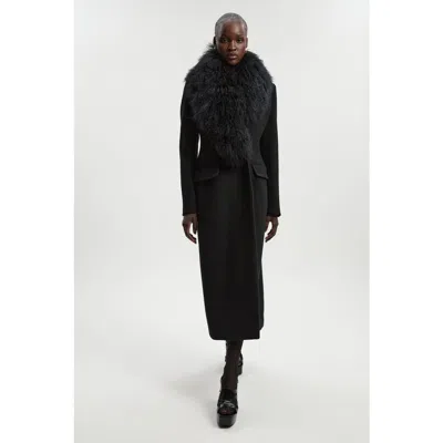 Karen Millen Wool Detachable Collar Midi Coat In Black