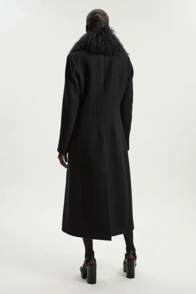 Karen Millen Wool Detachable Collar Midi Coat In Black