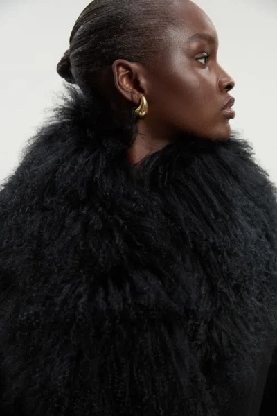 Karen Millen Wool Detachable Collar Midi Coat In Black